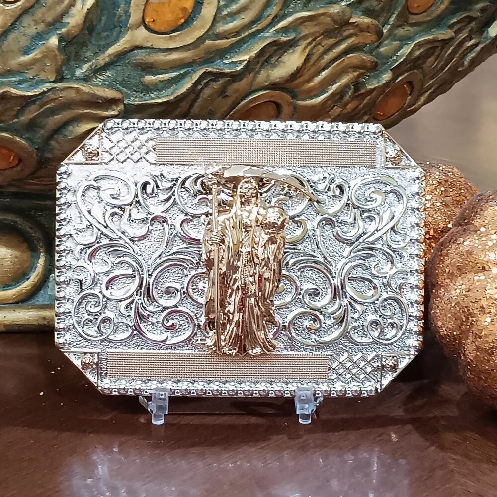 Santa Muerte Belt Buckle Silver And Rosetone Western Style Buckle fashion